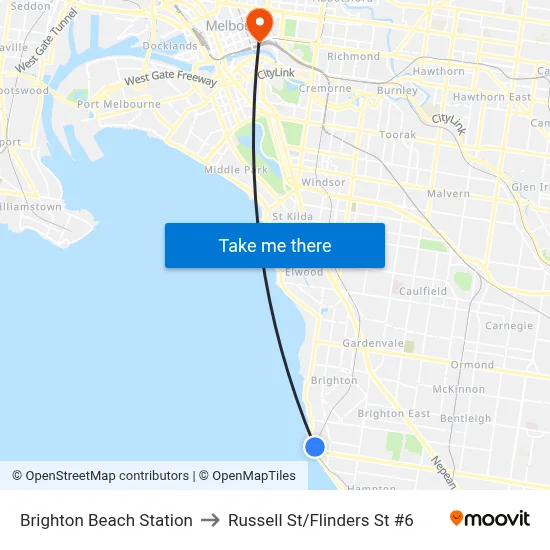 Brighton Beach Station to Russell St/Flinders St #6 map