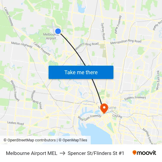 Melbourne Airport MEL to Spencer St/Flinders St #1 map