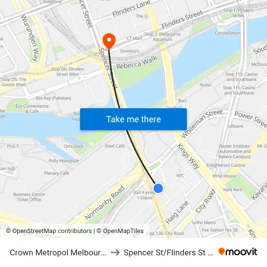 Crown Metropol Melbourne to Spencer St/Flinders St #1 map
