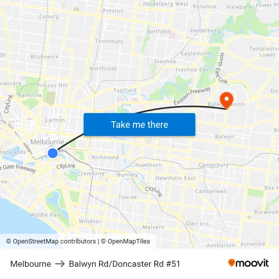 Melbourne to Balwyn Rd/Doncaster Rd #51 map