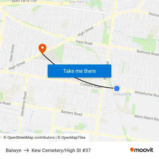 Balwyn to Kew Cemetery/High St #37 map