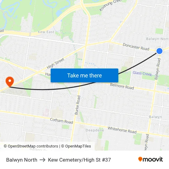 Balwyn North to Kew Cemetery/High St #37 map
