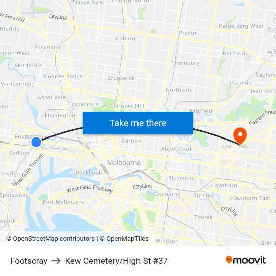 Footscray to Kew Cemetery/High St #37 map