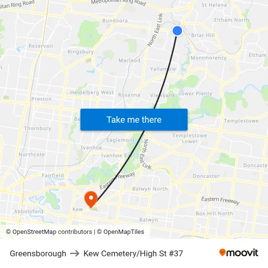 Greensborough to Kew Cemetery/High St #37 map