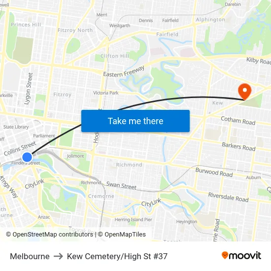 Melbourne to Kew Cemetery/High St #37 map