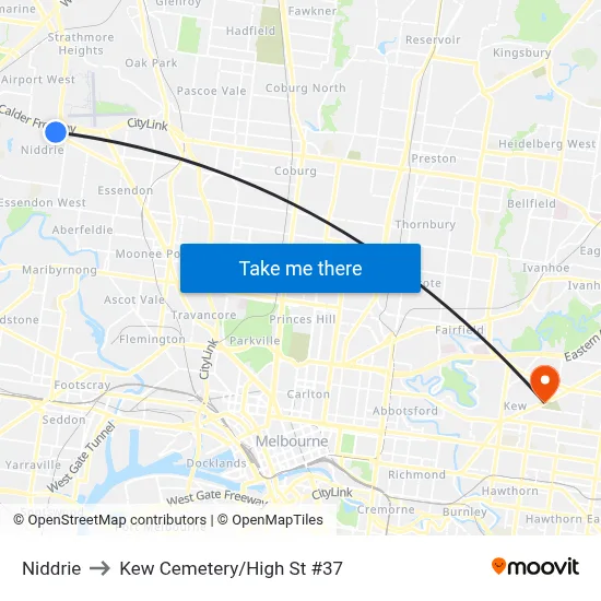 Niddrie to Kew Cemetery/High St #37 map