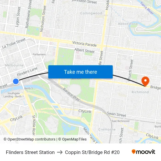 Flinders Street Station to Coppin St/Bridge Rd #20 map