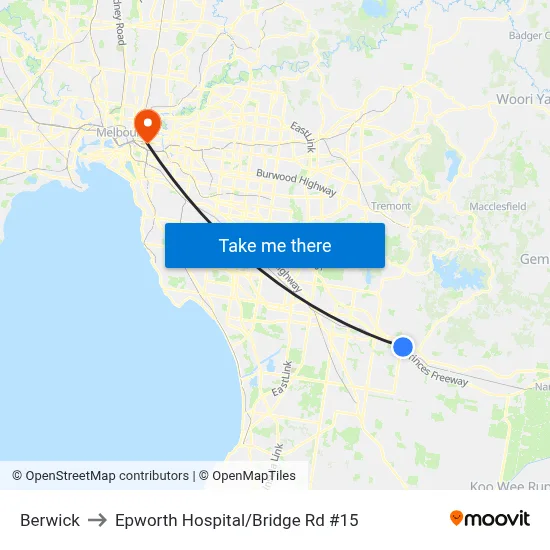 Berwick to Epworth Hospital/Bridge Rd #15 map