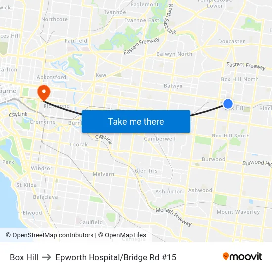 Box Hill to Epworth Hospital/Bridge Rd #15 map