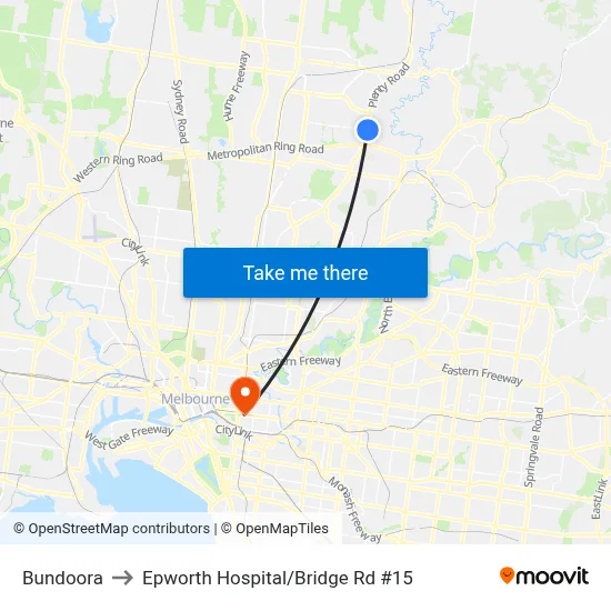 Bundoora to Epworth Hospital/Bridge Rd #15 map