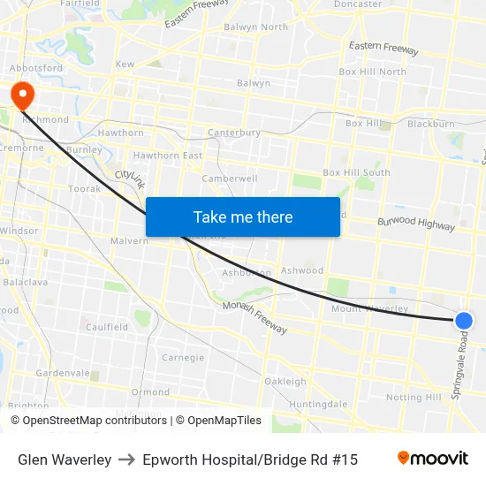 Glen Waverley to Epworth Hospital/Bridge Rd #15 map