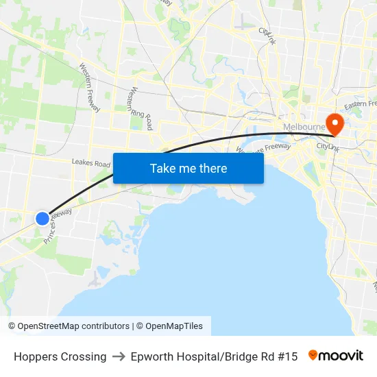 Hoppers Crossing to Epworth Hospital/Bridge Rd #15 map