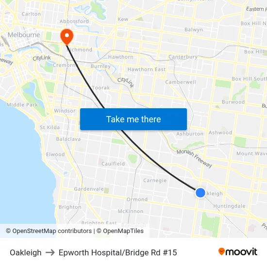 Oakleigh to Epworth Hospital/Bridge Rd #15 map