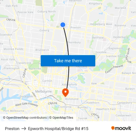 Preston to Epworth Hospital/Bridge Rd #15 map