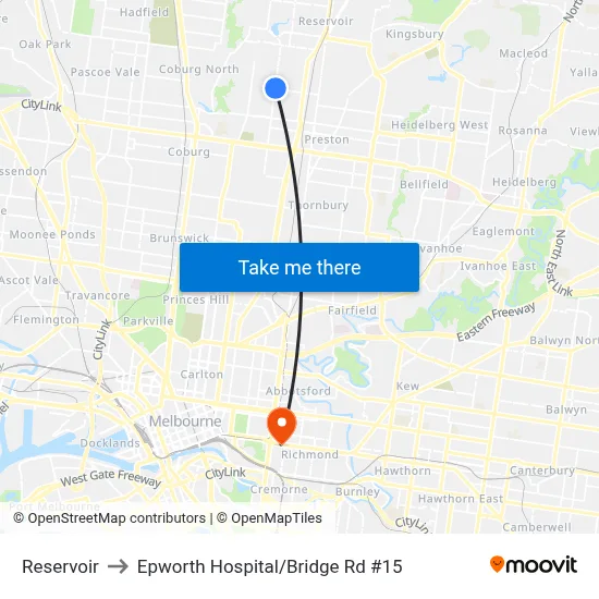 Reservoir to Epworth Hospital/Bridge Rd #15 map