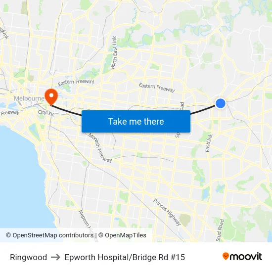 Ringwood to Epworth Hospital/Bridge Rd #15 map