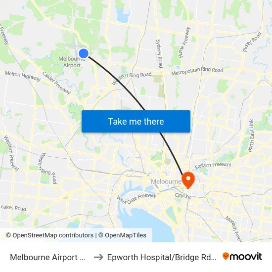 Melbourne Airport MEL to Epworth Hospital/Bridge Rd #15 map