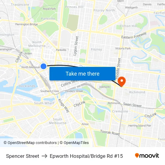 Spencer Street to Epworth Hospital/Bridge Rd #15 map