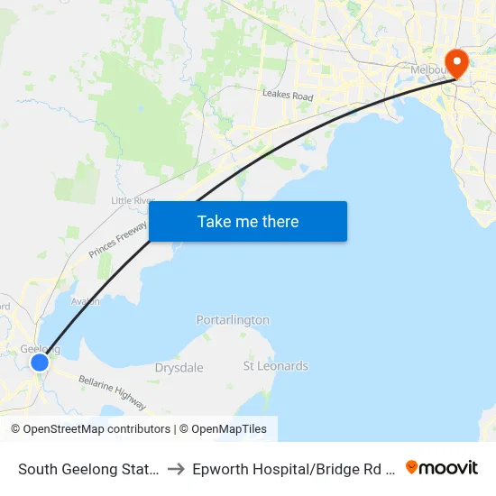 South Geelong Station to Epworth Hospital/Bridge Rd #15 map