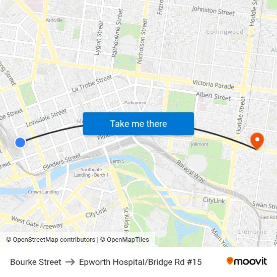 Bourke Street to Epworth Hospital/Bridge Rd #15 map