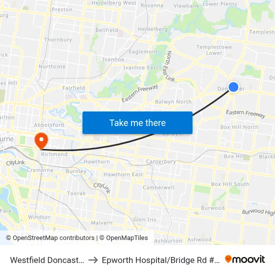 Westfield Doncaster to Epworth Hospital/Bridge Rd #15 map