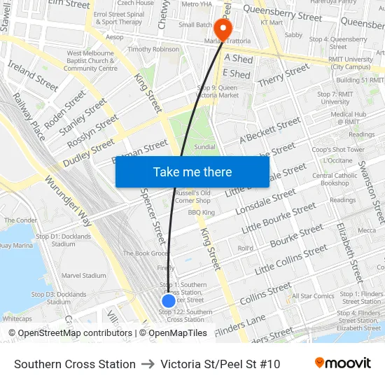 Southern Cross Station to Victoria St/Peel St #10 map