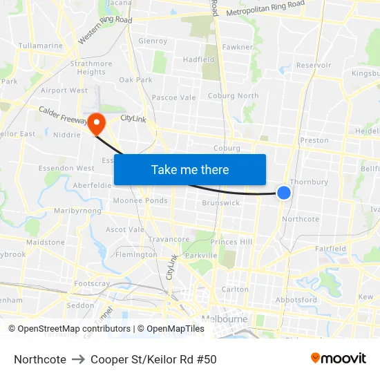 Northcote to Cooper St/Keilor Rd #50 map