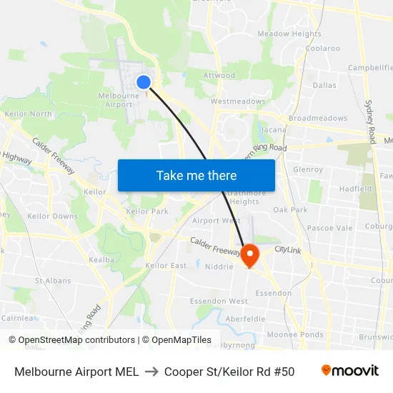 Melbourne Airport MEL to Cooper St/Keilor Rd #50 map