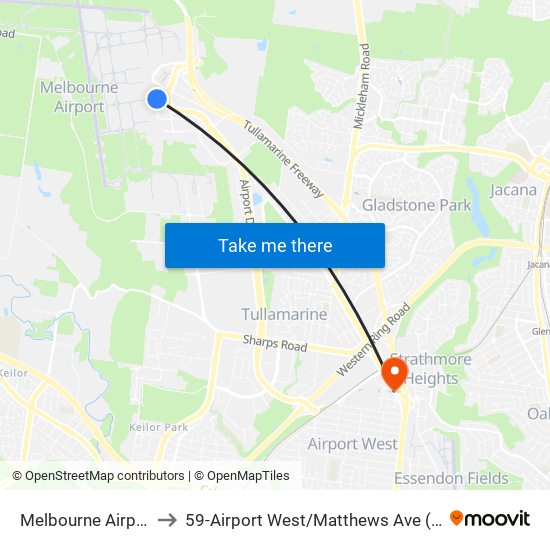 Melbourne Airport - Bal to 59-Airport West / Matthews Ave (Airport West) map