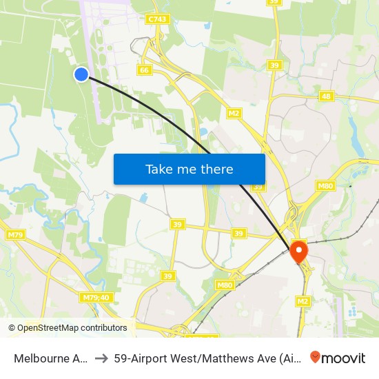 Melbourne Airport to 59-Airport West / Matthews Ave (Airport West) map