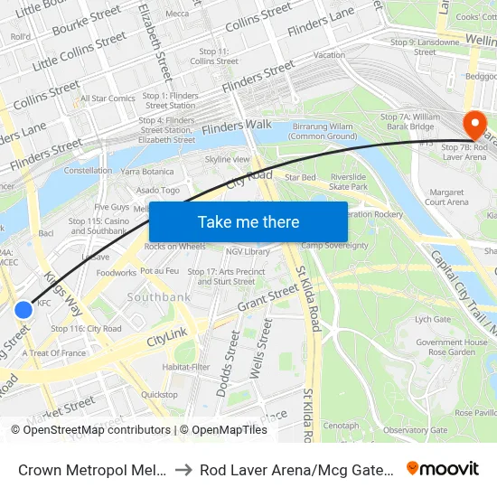 Crown Metropol Melbourne to Rod Laver Arena / Mcg Gates 1-3 #7b map
