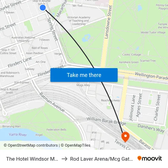 The Hotel Windsor Melbourne to Rod Laver Arena / Mcg Gates 1-3 #7b map