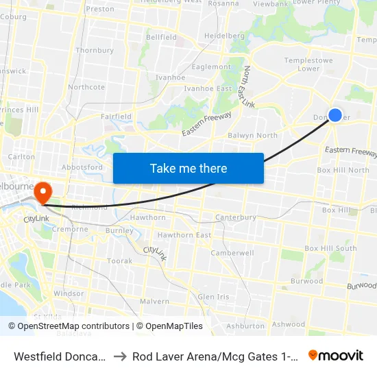 Westfield Doncaster to Rod Laver Arena / Mcg Gates 1-3 #7b map