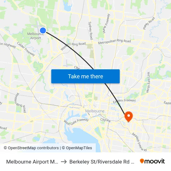 Melbourne Airport MEL to Berkeley St/Riversdale Rd #33 map