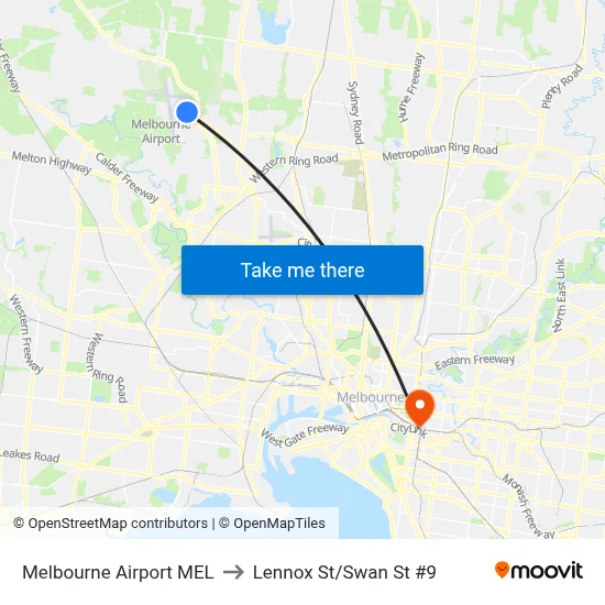 Melbourne Airport MEL to Lennox St/Swan St #9 map