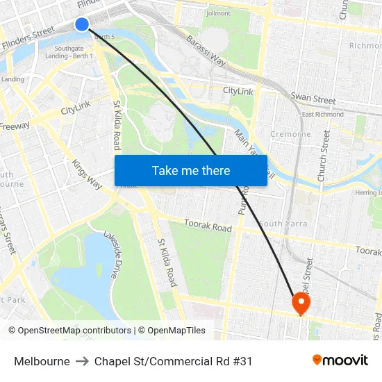 Melbourne to Chapel St/Commercial Rd #31 map
