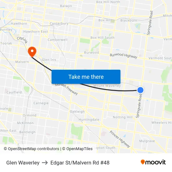 Glen Waverley to Edgar St/Malvern Rd #48 map