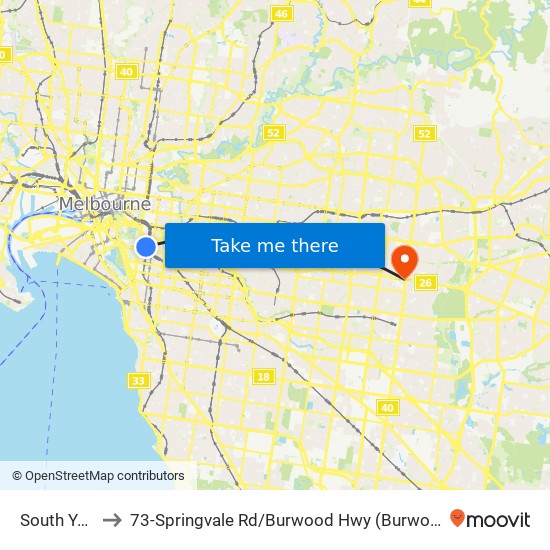 South Yarra to 73-Springvale Rd / Burwood Hwy (Burwood East) map