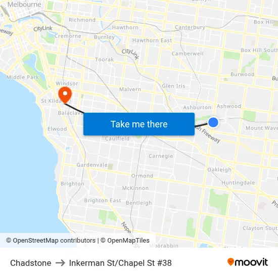 Chadstone to Inkerman St/Chapel St #38 map