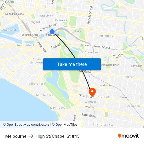 Melbourne to High St/Chapel St #45 map