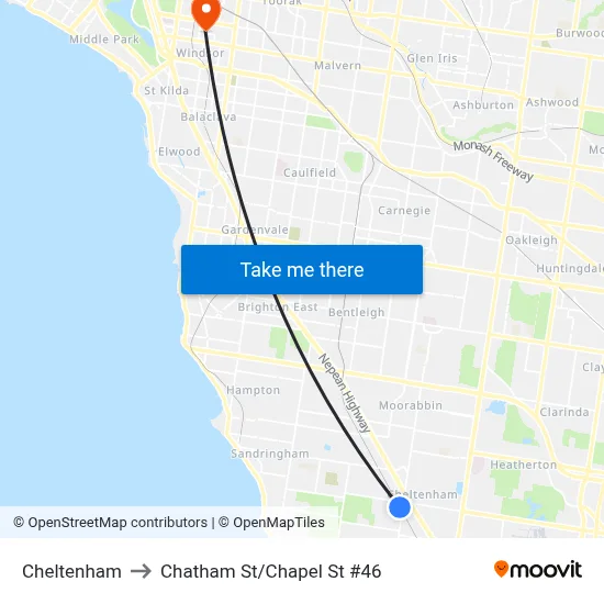 Cheltenham to Chatham St/Chapel St #46 map