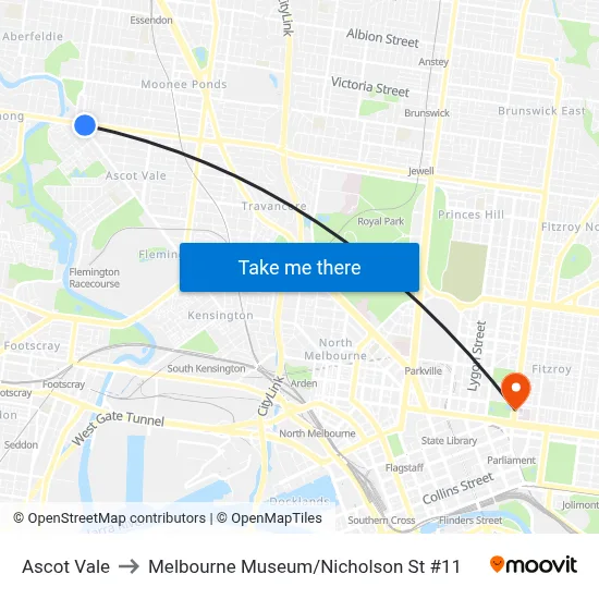 Ascot Vale to Melbourne Museum / Nicholson St #11 map
