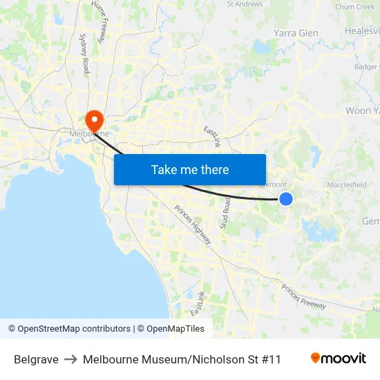 Belgrave to Melbourne Museum / Nicholson St #11 map