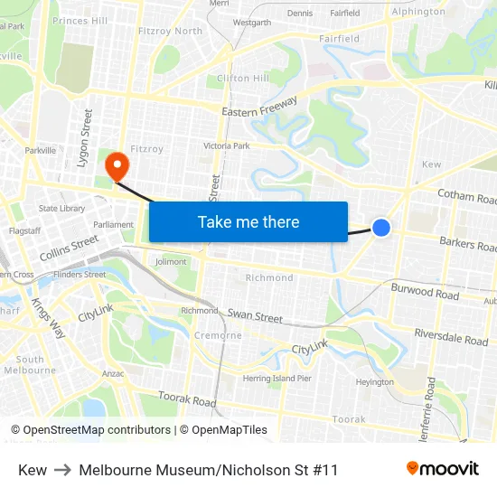 Kew to Melbourne Museum / Nicholson St #11 map