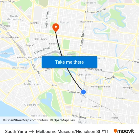 South Yarra to Melbourne Museum / Nicholson St #11 map