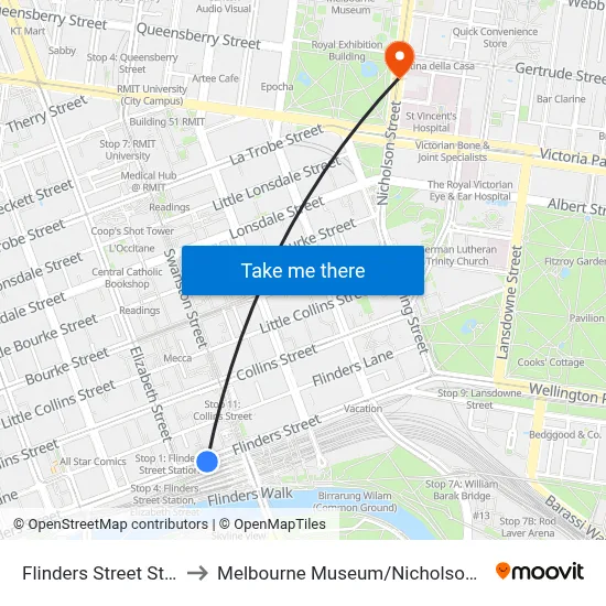 Flinders Street Station to Melbourne Museum / Nicholson St #11 map