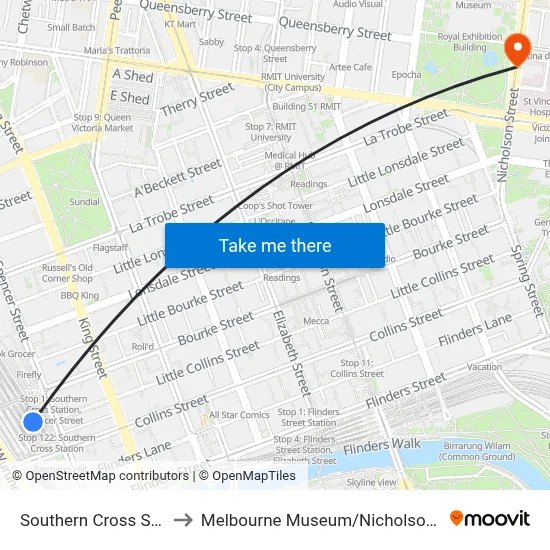 Southern Cross Station to Melbourne Museum / Nicholson St #11 map