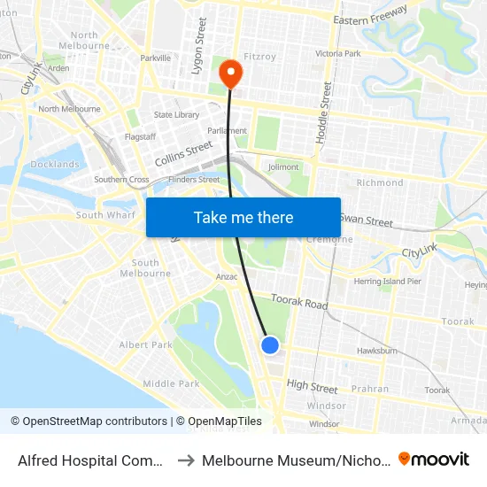 Alfred Hospital Commercial Rd to Melbourne Museum / Nicholson St #11 map