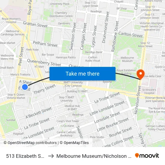 513 Elizabeth Street to Melbourne Museum / Nicholson St #11 map