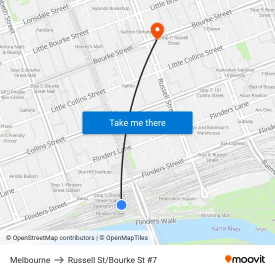 Melbourne to Russell St/Bourke St #7 map